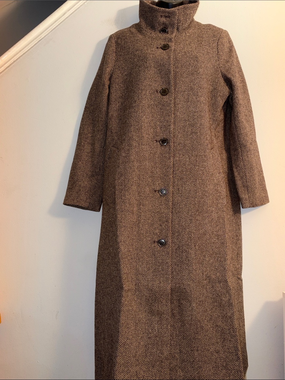 Lauren Ralph Lauren Brown Herringbone Long Wool Trench Coat
